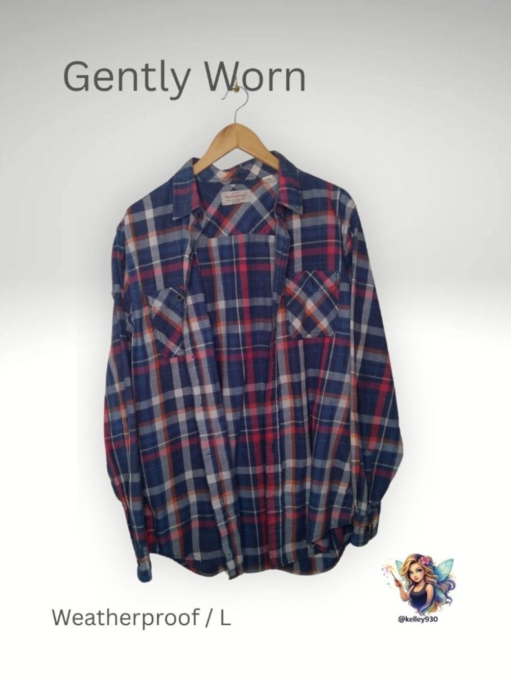 Weatherproof Vintage Flannel Shirt Men’s Large Plaid Blue Red Button Down Long S
